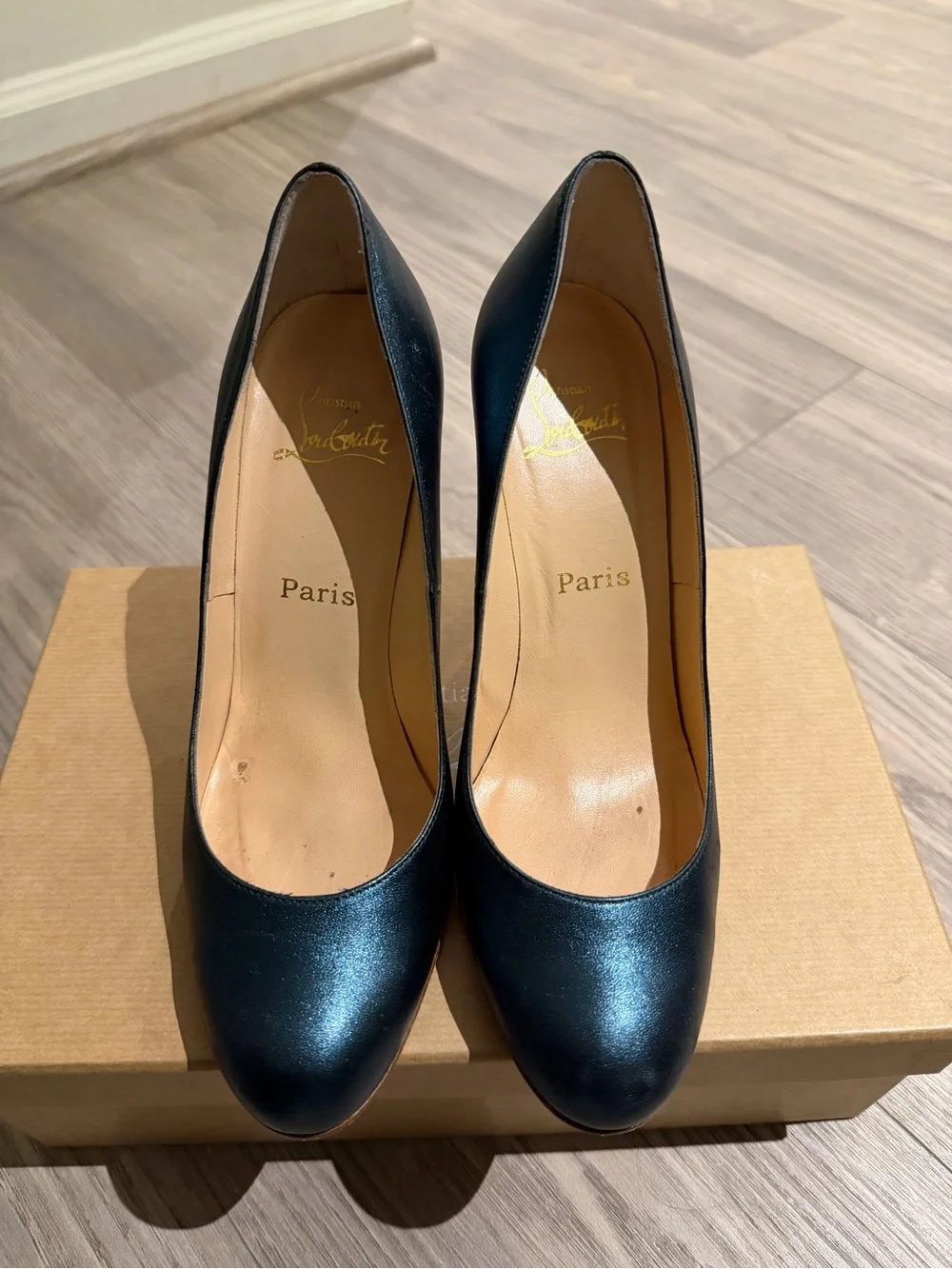 Christian Louboutin Metallic Teal Round-Toe Pumps